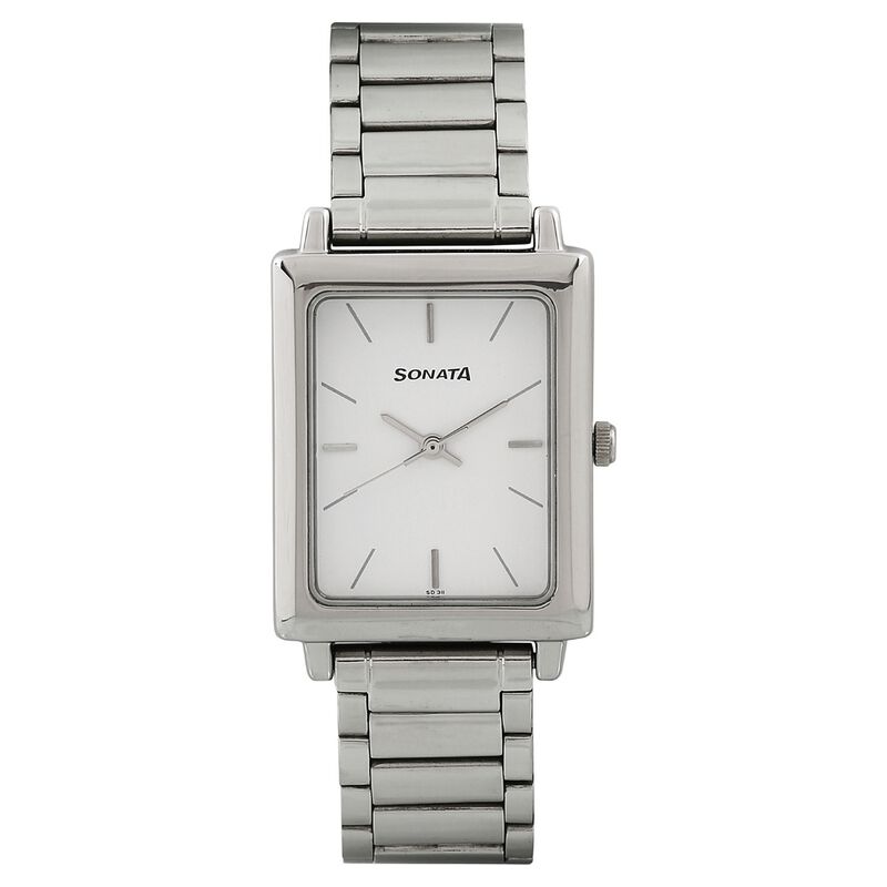 Sonata Quartz Analog Silver Dial Stainless Steel Strap Watch for Men