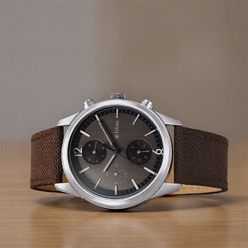 Titan Wrist Wit Quartz Analog with Day and Date Brown Dial Leather Strap Watch for Men