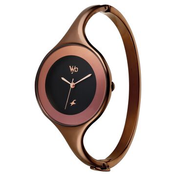 Vyb Slayer By Fastrack Quartz Analog Black Dial Brown Metal Strap Watch For Girls