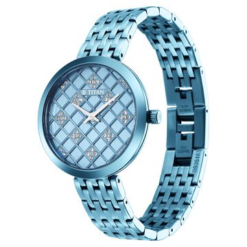 Titan Purple Unending Beauty Quartz Analog Blue Round Dial Blue Stainless Steel Strap Watch For Women