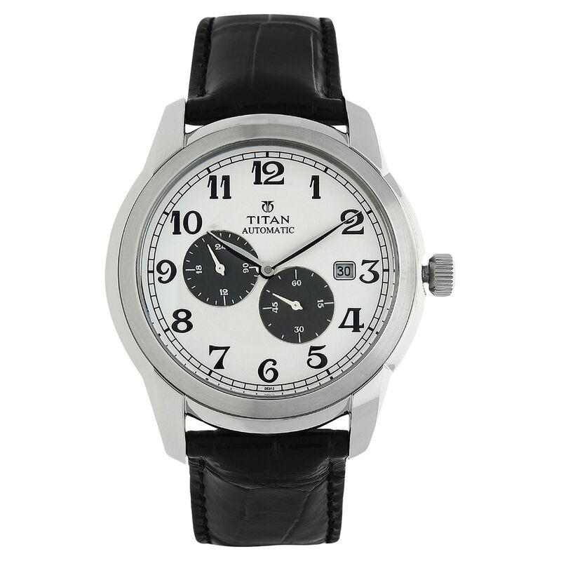 Titan White Dial Automatic Leather Strap watch for Men