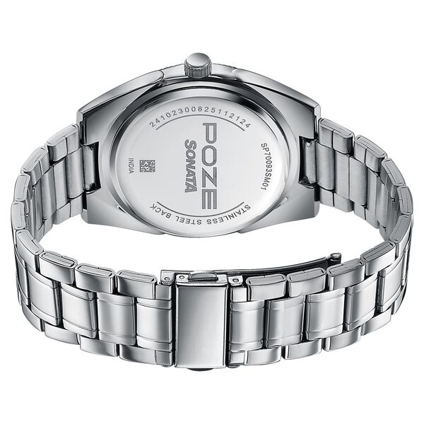 Poze By Sonata Quartz Analog Blue Dial Silver Metal Strap Watch For Men - image number 6