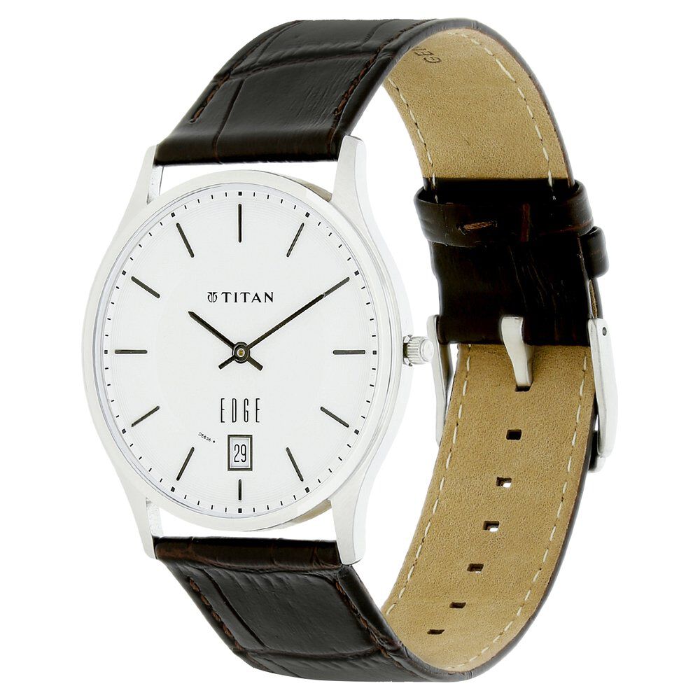 Buy Online Titan Quartz Analog with Date White Dial Leather Strap Watch for Men nq1683sl01 Titan