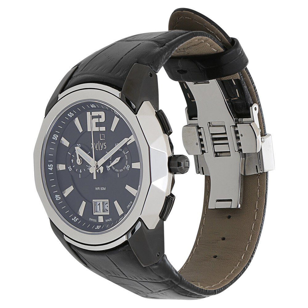 Buy Online Xylys Swiss Chronograph Black Leather Strap and Blue