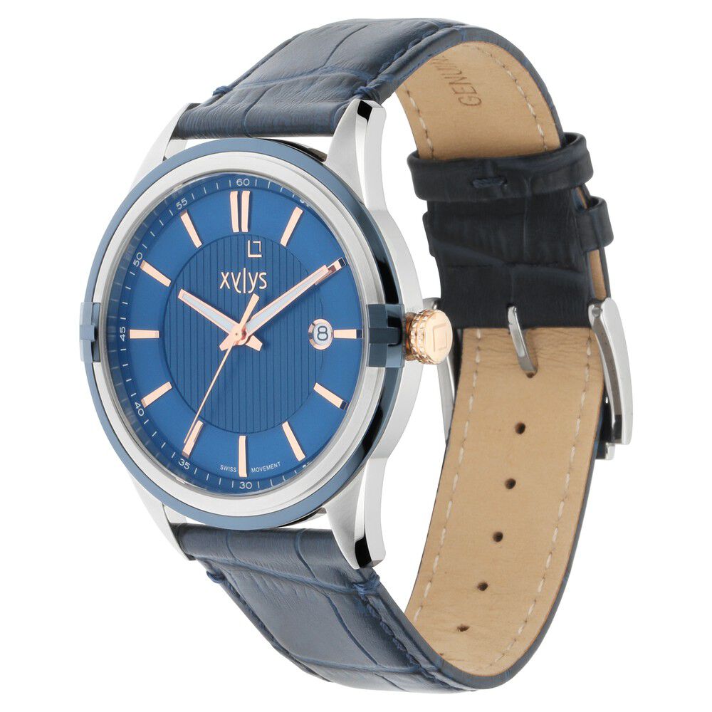 Buy Online Xylys Swiss Analog with Date Blue Leather Strap and
