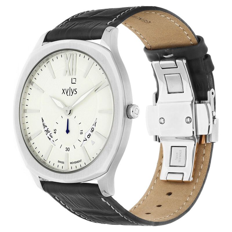 Xylys Quartz Analog with Date Off White Dial Leather Strap Watch for Men - image number 2