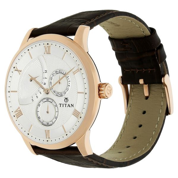 Titan Quartz Multifunction White Dial Leather Strap Watch for Men - image number 1