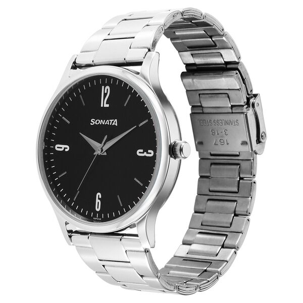 Sonata Aspire Quartz Analog Black Dial Stainless Steel Strap Watch for Men - image number 2