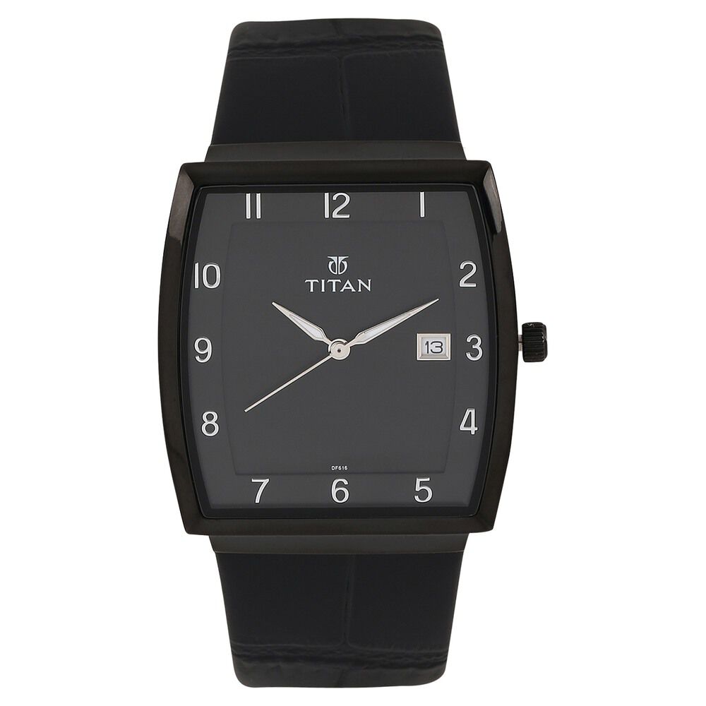 Buy Online Titan Quartz Analog with Date White Dial Leather Strap