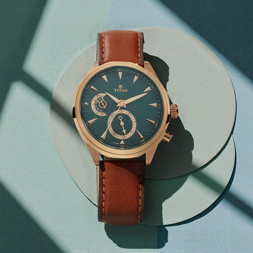 Buy Online Titan Maritime Green Dial Quartz Multifunction Leather
