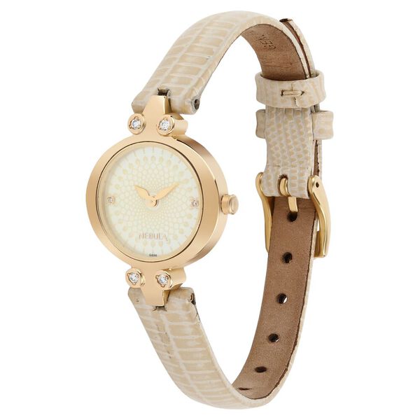 Nebula Quartz Analog Champagne Dial Leather Strap Watch for Women - image number 2