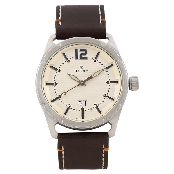 Titan Stainless Steel Analog with Date Brown Leather Strap watch for Men - image number 0
