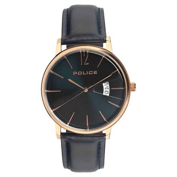 Police Quartz Analog with Date Blue Dial Leather Strap Watch for Men - image number 0