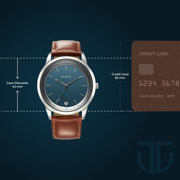 Titan Wrist Wit Quartz Analog with Date Blue Dial Leather Strap Watch for Men
