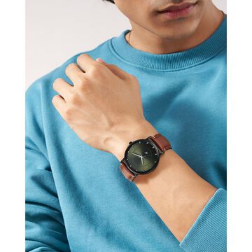 Fastrack Stunners X Quartz Analog Green Dial Leather Strap Watch For Guys