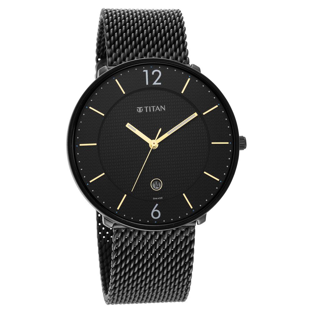 Buy Online Titan Black and Gold Black Dial Analog Stainless Steel