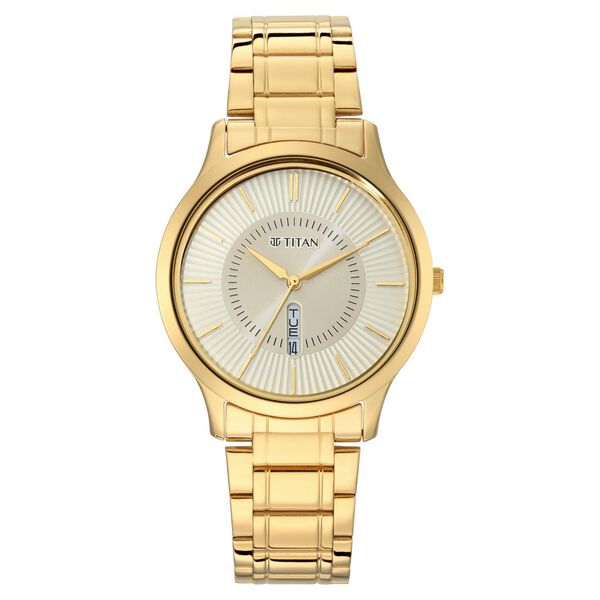 Titan Quartz Analog with Day and Date Yellow Dial Metal Strap Watch for Men - image number 1