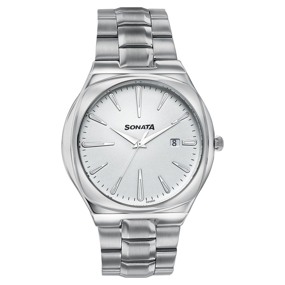 Sonata Festive Quartz Analog Silver Dial Silver Metal Strap Watch For Men-picture-14