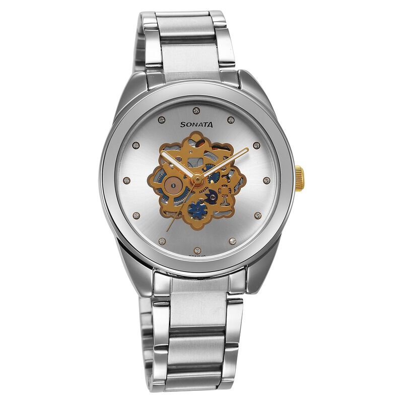 Sonata Unveil Quartz Multifunction Silver Dial Stainless Steel Strap Watch for Women