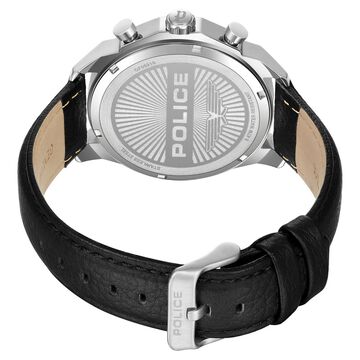 Police Quartz Multifunction Grey Dial Black Leather Strap Watch For Men