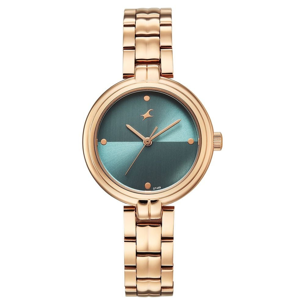 Fastrack Stunners Quartz Analog Teal Dial Rose Gold Stainless Steel Strap Watch For Girls-image-9