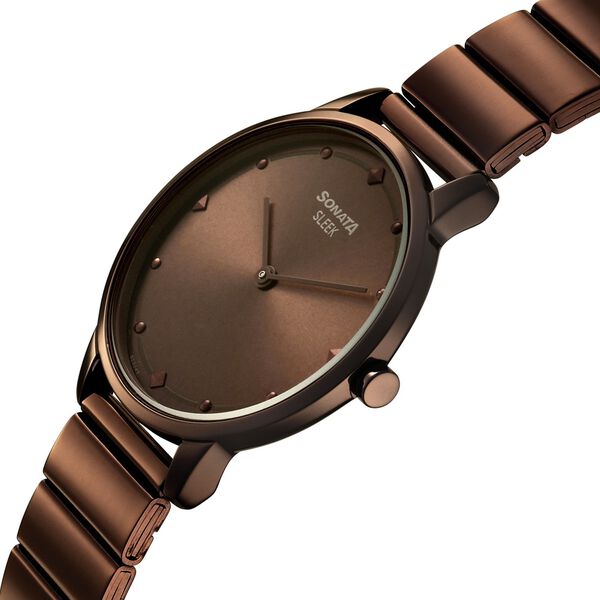 Sonata Sleek Women Bronze Sunray Dial Ultra-Slim Brown Metal Watch - image number 2