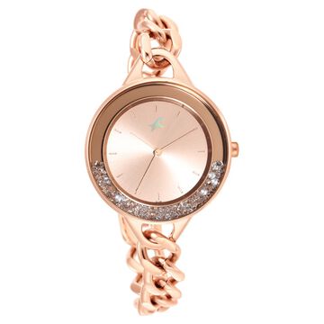 Fastrack Glitch Quartz Analog Rose Gold Dial Metal Strap Watch for Girls