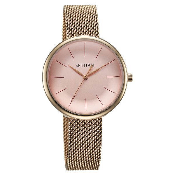 Titan Slimline Quartz Analog Pink Dial Rose Gold Stainless Steel Strap Watch for Women - image number 1
