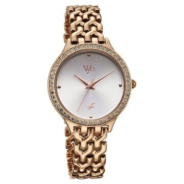 Vyb Spotlight By Fastrack Quartz Analog Silver Dial Rose Gold Metal Strap Watch For Girls