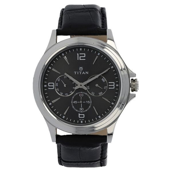 Titan Quartz Multifunction Anthracite Dial Leather Strap watch for Men - image number 0