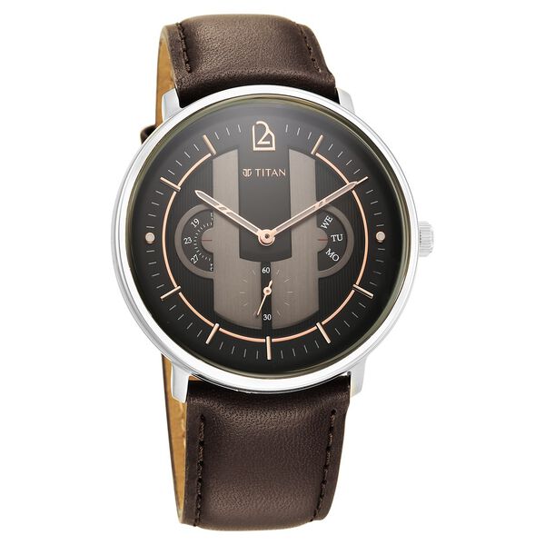 Titan Quartet Black Dial Quartz Multifunction Leather Strap watch for Men - image number 0