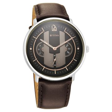 Titan Quartet Black Dial Quartz Multifunction Leather Strap watch for Men