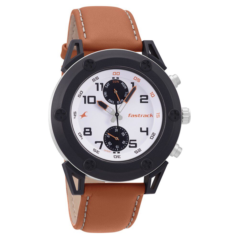 Buy Online Fastrack Quartz Analog White Dial Leather Strap Watch for Guys nl3182kl37 Titan