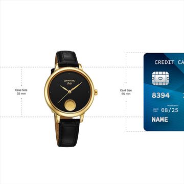 Sonata Gold Quartz Analog Watch for Women with Black Dial Leather Strap With An Eye-Catching Gold Coin on Dial