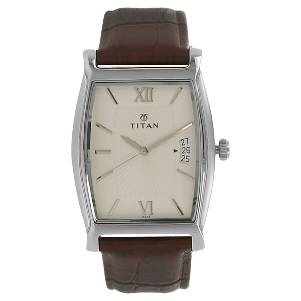 Titan Quartz Analog with Date Silver Dial Leather Strap Watch for Men - image number 0