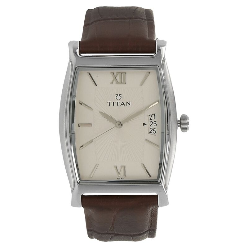 Titan Quartz Analog with Date Silver Dial Leather Strap Watch for Men