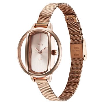 Fastrack Vyb Charmer Quartz Analog Rose Gold Dial Stainless Steel Strap Watch for Girls