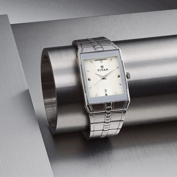 Titan Quartz Analog with Date White Dial Stainless Steel Strap Watch for Men - image number 0