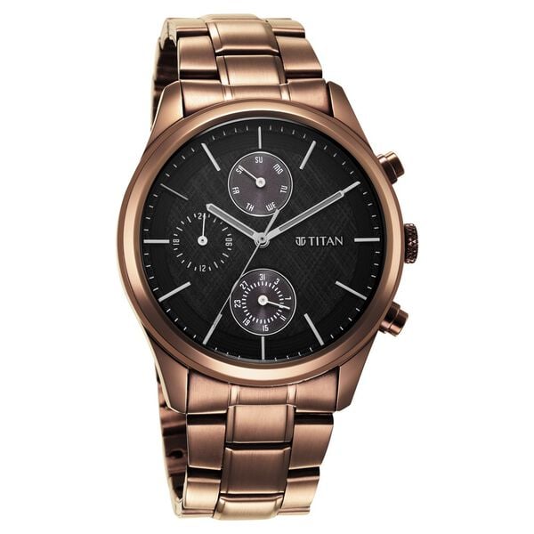 Titan Neo Splash Quartz Multifunction Black Dial Stainless Steel Strap Watch for Men - 42 mm Case Size - Medium Dial - image number 2