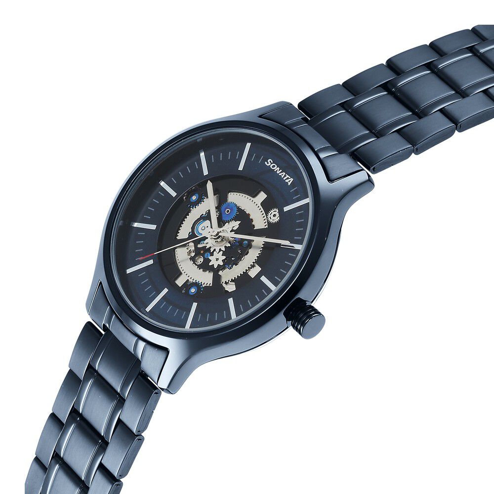 Buy Online Sonata Unveil Quartz Analog Blue Dial Stainless Steel Strap Watch for Men ns7140qm02 Titan