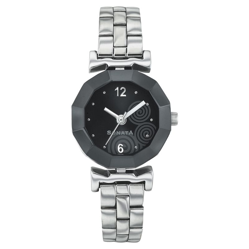 Sonata Quartz Analog Black Dial Metal Strap Watch for Women