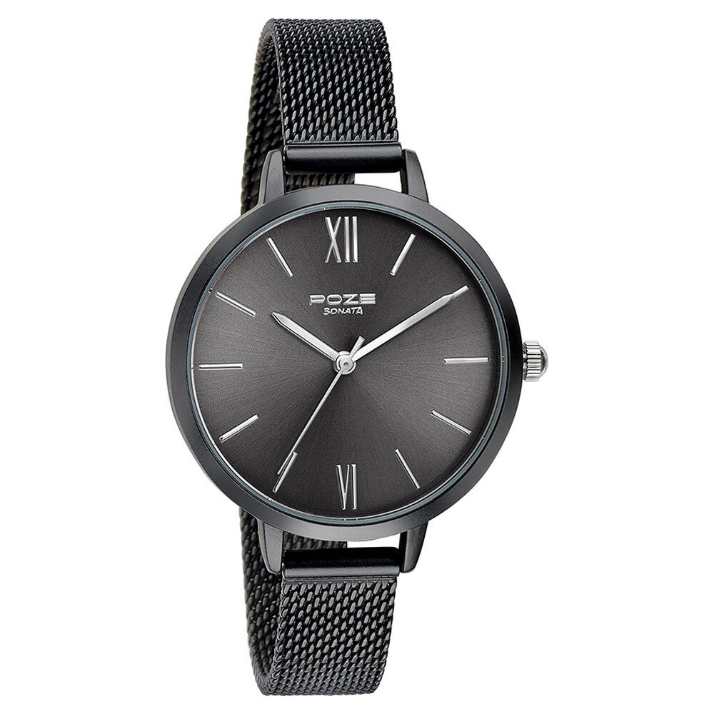 Buy Online Sonata Poze Quartz Analog Grey Dial Mesh Strap Watch
