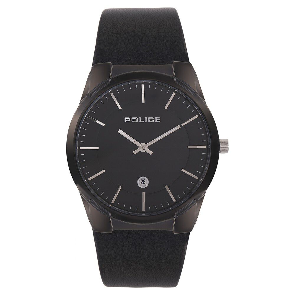 Buy Online Police Quartz Analog Black Dial Leather Strap Watch for