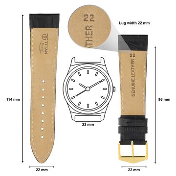 22 mm Black Genuine Leather Straps for Men