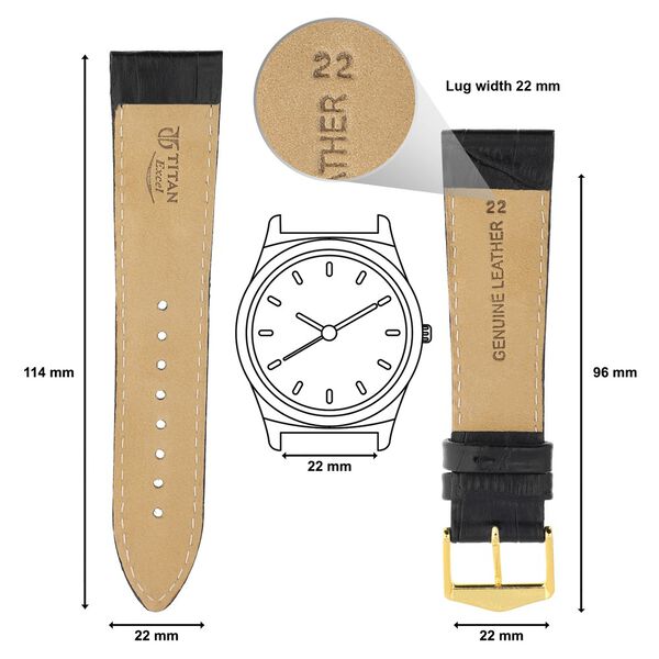 22 mm Black Genuine Leather Straps for Men - image number 1