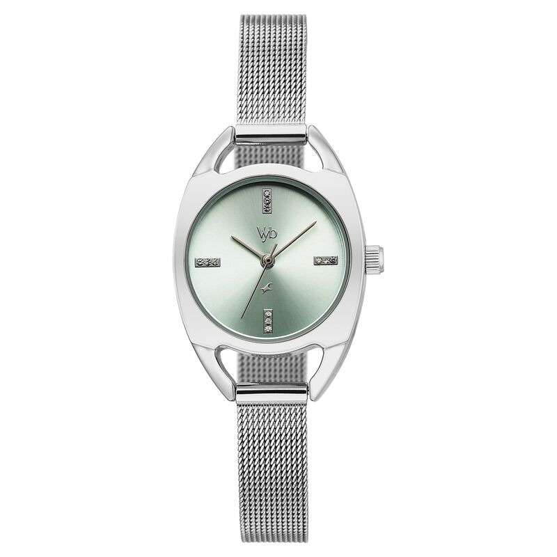 Vyb Spotlight By Fastrack Quartz Analog Blue Dial Silver Stainless Steel Strap Watch For Girls