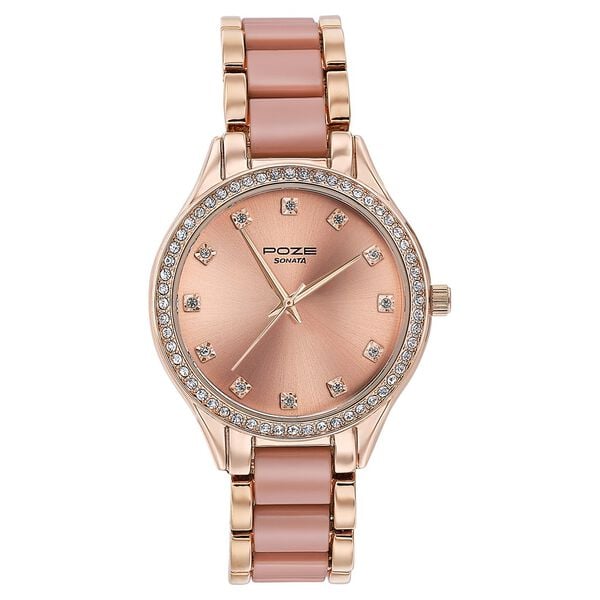 Sonata Poze Quartz Analog Pink Dial Metal Strap Watch For Women - image number 1