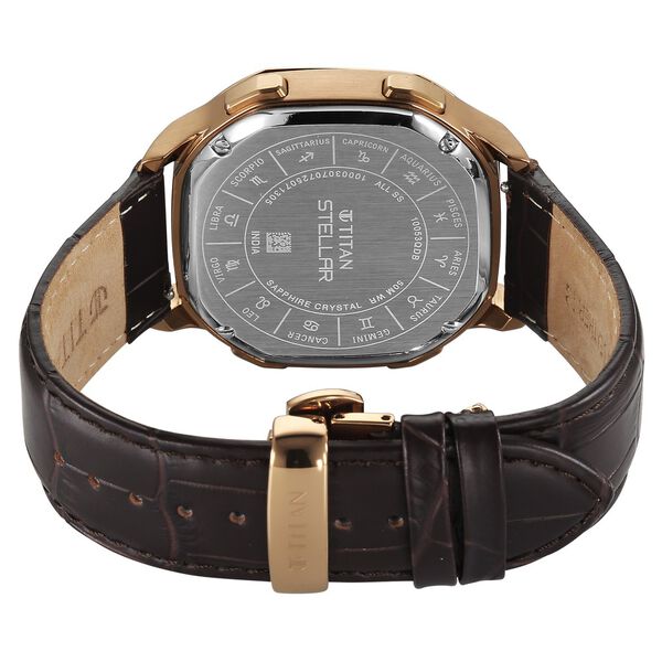 Titan Stellar Zodiac Analog with Dual Moonphase and Jumping Hour and Brown Dial Brown Leather Strap Watch for Men - image number 6
