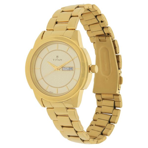 Titan Quartz Analog with Day and Date Champagne Dial Stainless Steel Strap Watch for Men - image number 1