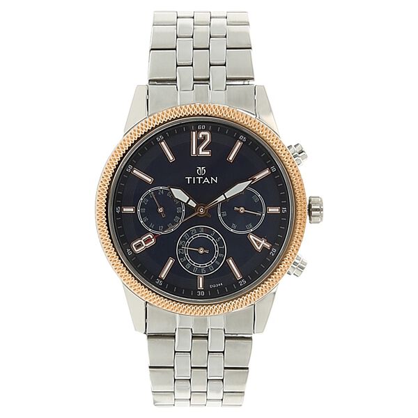 Titan Men's Metropolitan Luxe: Multifunction blue Dial with Two-Tone Stainless Steel Bracelet Watch - image number 0